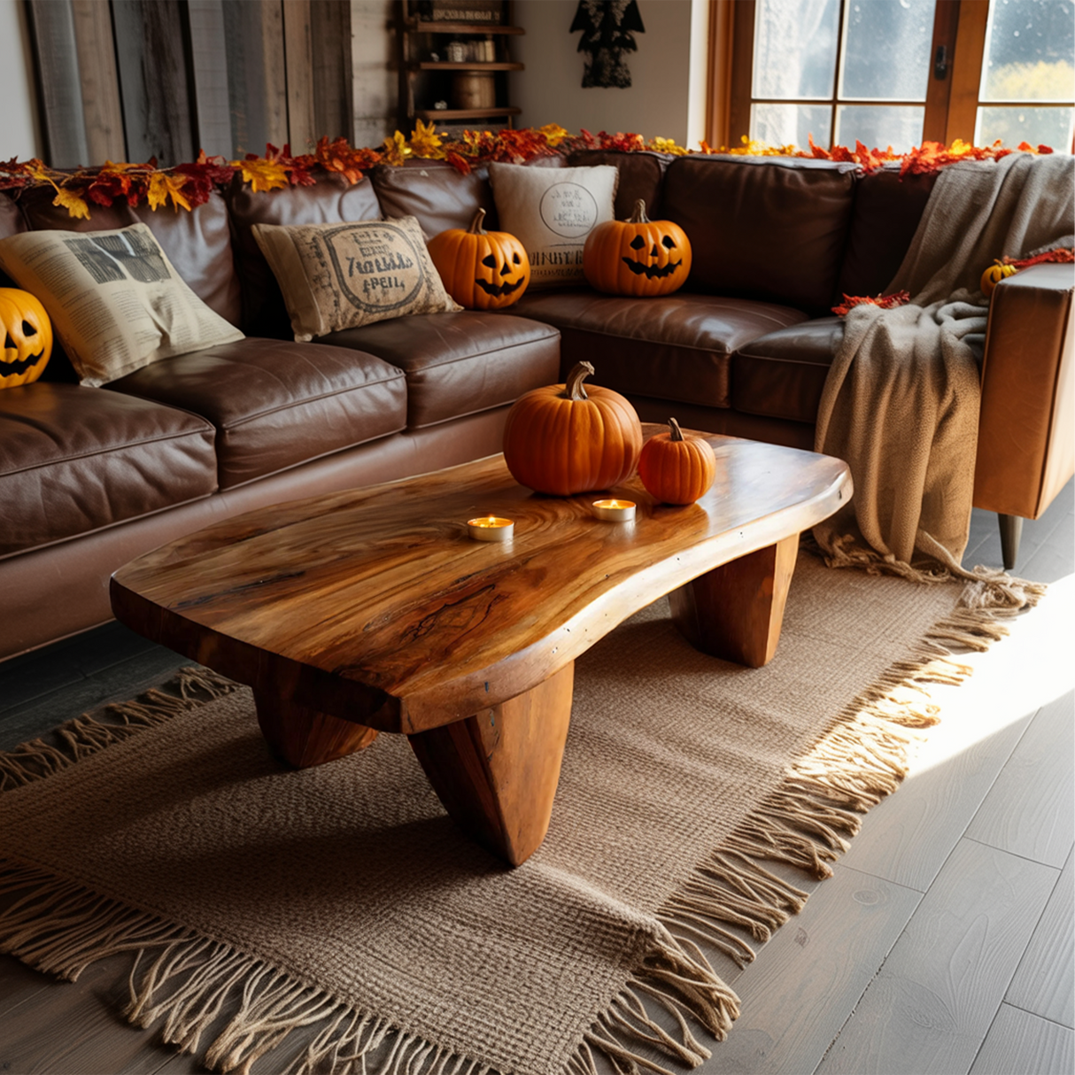 Modern Wooden Live Edge Coffee Table For Living Room Halloween Decor