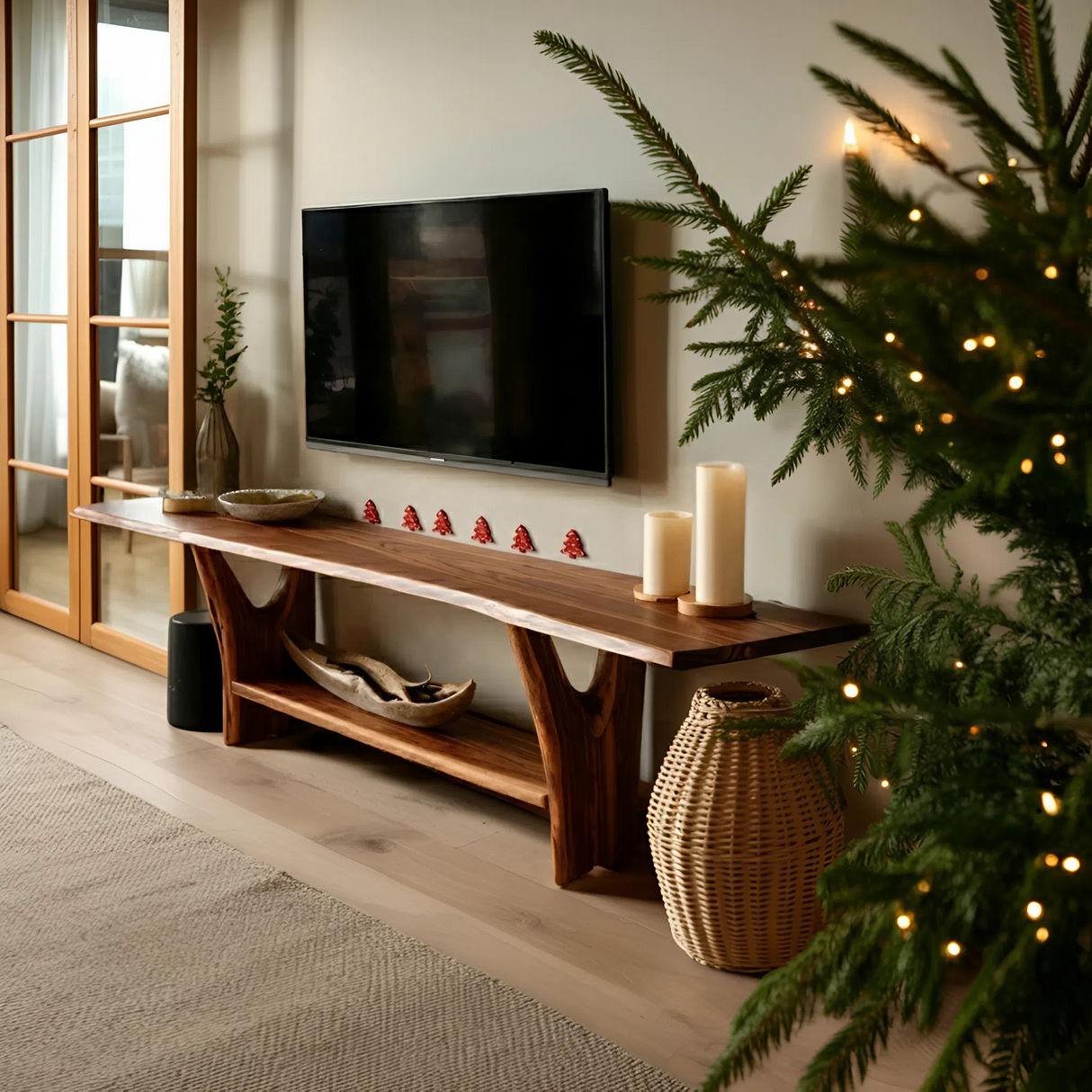 Modern Live Edge Wooden TV Console For Holiday Bedroom Furniture