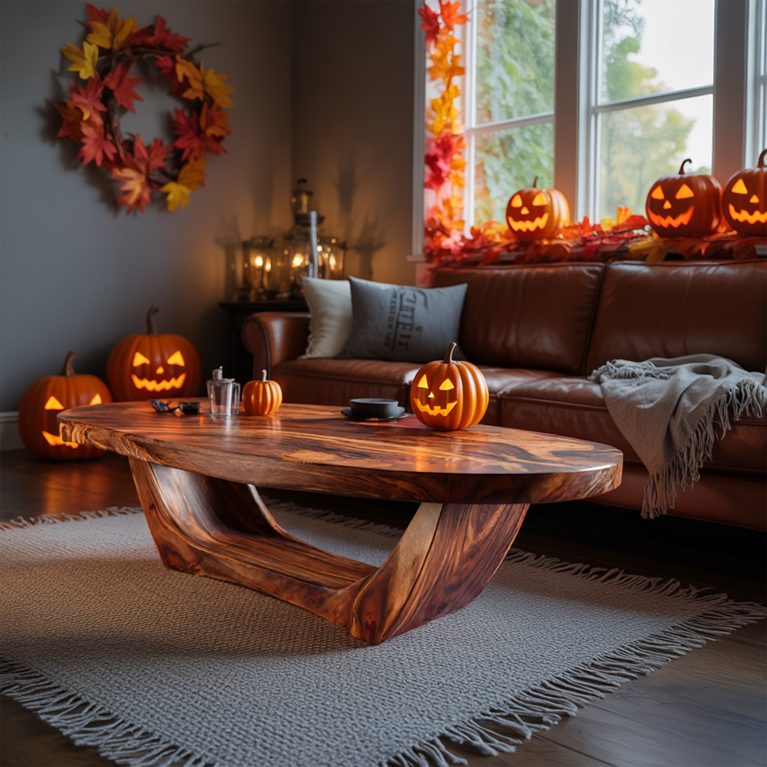 Handcrafted Wooden Live Edge Coffee Table For Living Room Halloween Style