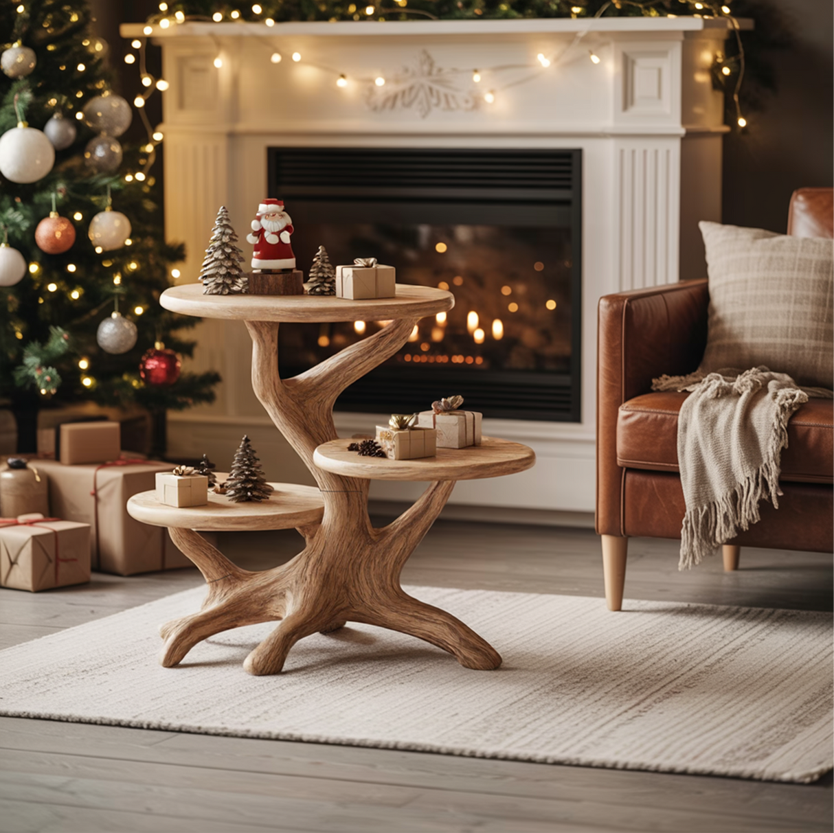 Farmhouse Round End Table For Living Room Decor Holiday Home Accent