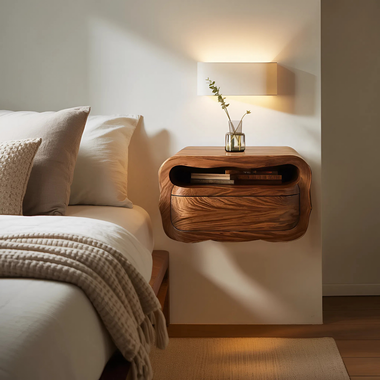 Modern Floating Nightstand With Soft Curves For Bedroom
