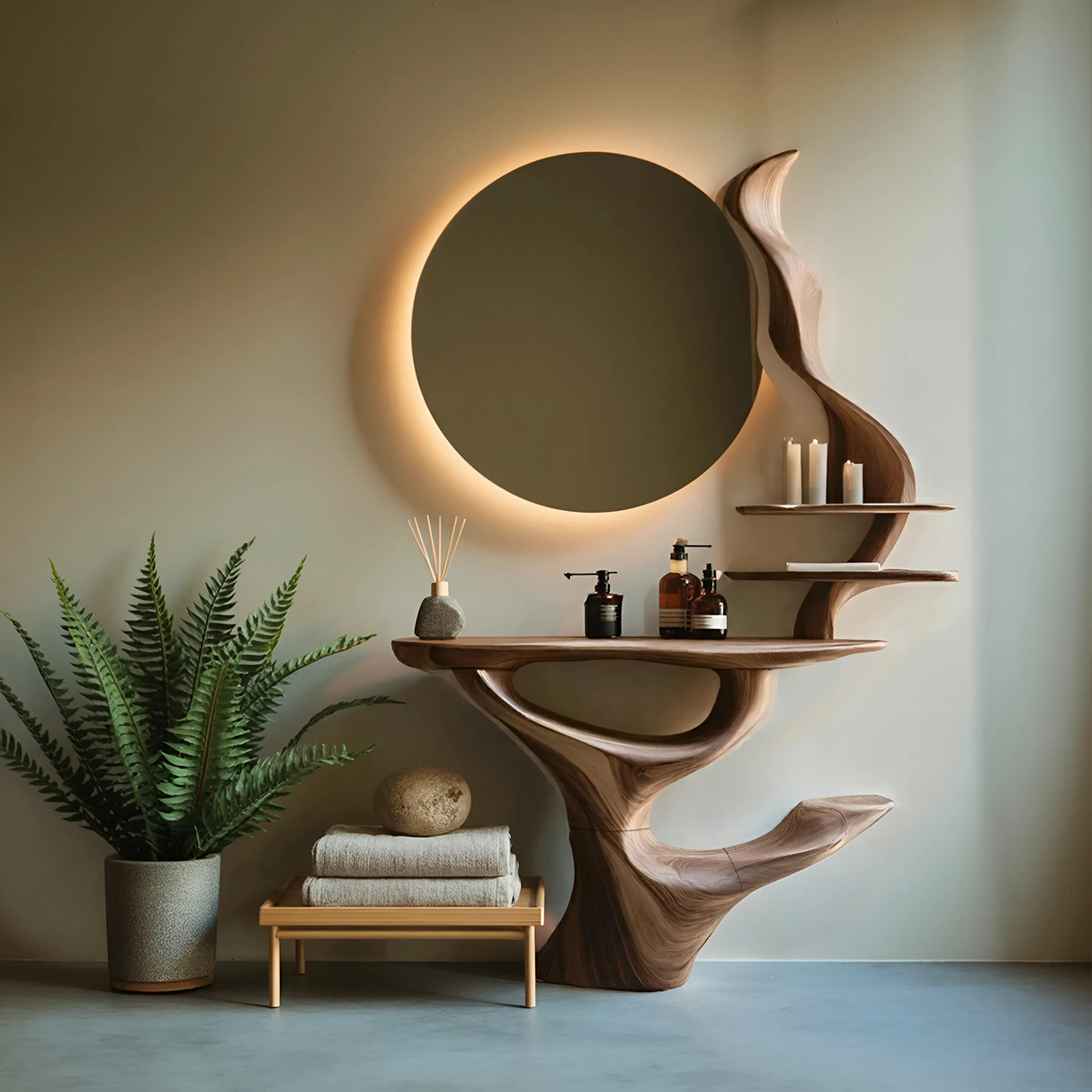 Mid Century Live Edge Cosmetic Table For Bathroom Style