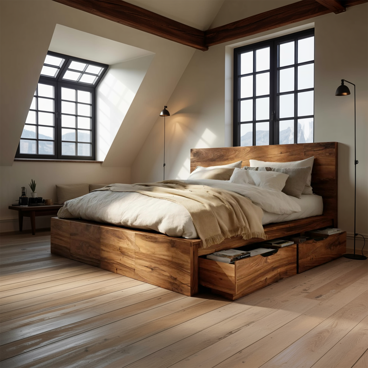 Modern Storage Bed Frame And Headboard With Drawers For Bedroom