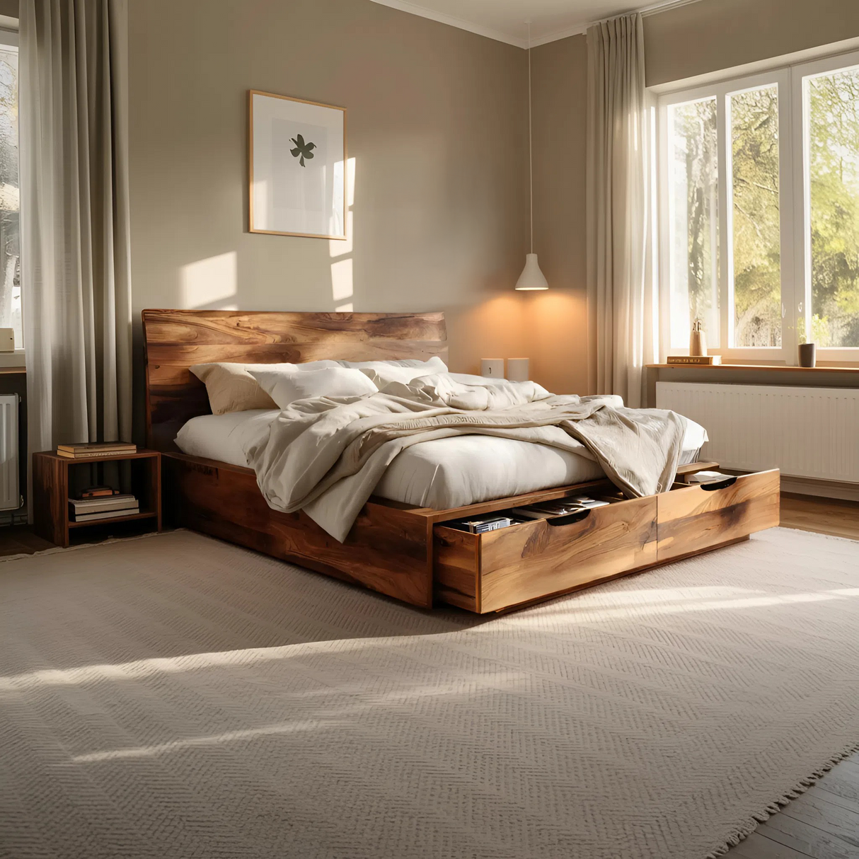 Contemporary Bed And Built-In Drawers For Bedroom