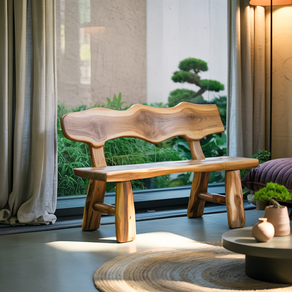 Rustic Garden Bench Live Edge Outdoor Seating For Patio Courtyard And Backyard