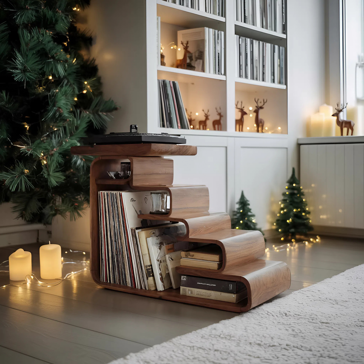 Handcrafted Record Stand For Living Room Vintage Christmas