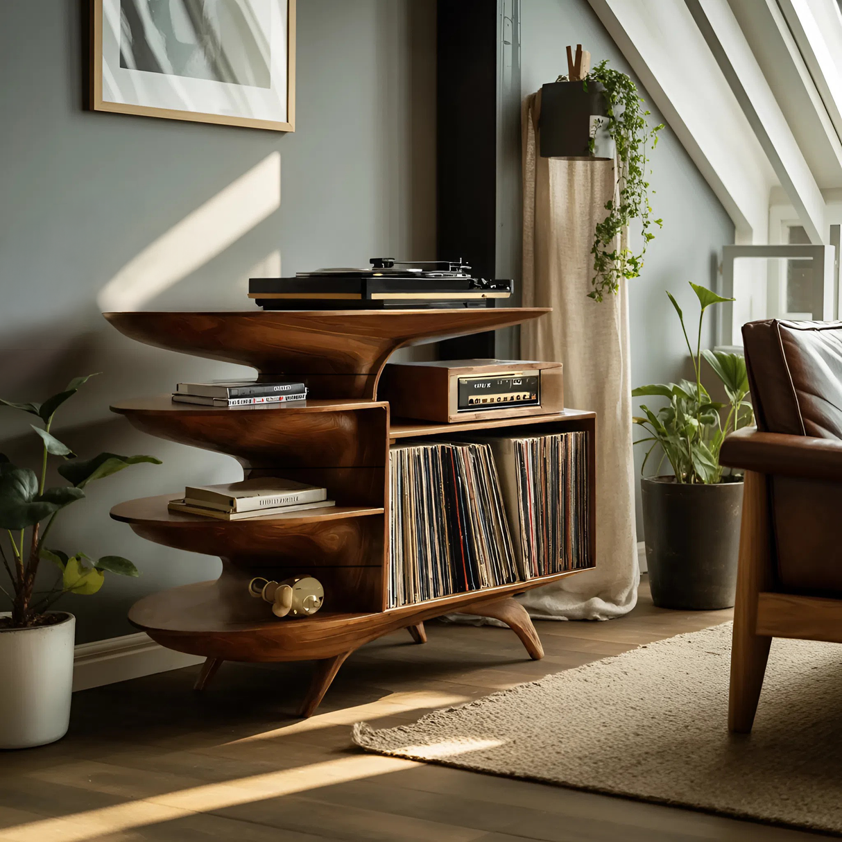Modern Wooden Record Stand For Bedroom Interior Design Style