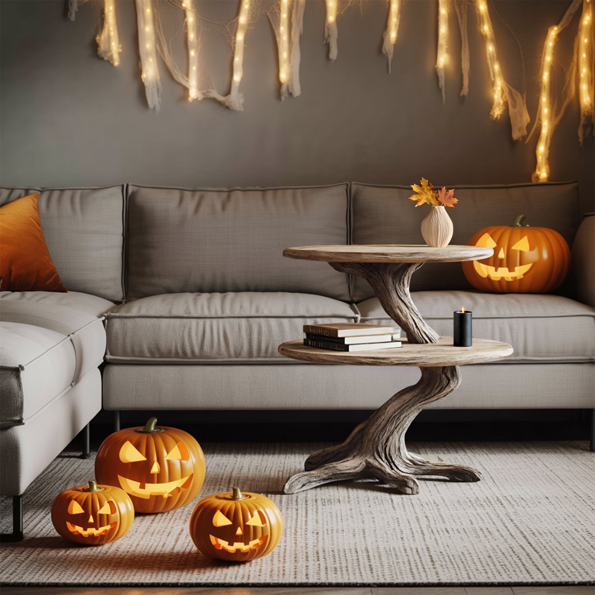 Rustic Solid Wood End Table For Modern Living Room