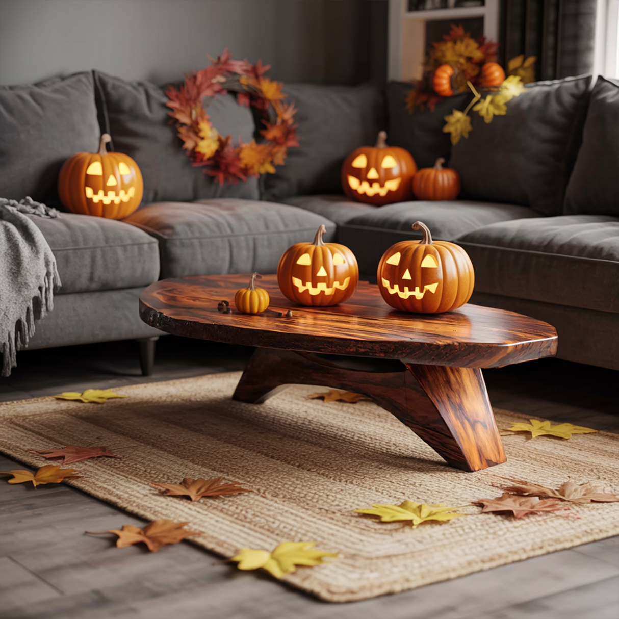 Handcrafted Wooden Live Edge Coffee Table For Living Room Pumpkin Decor