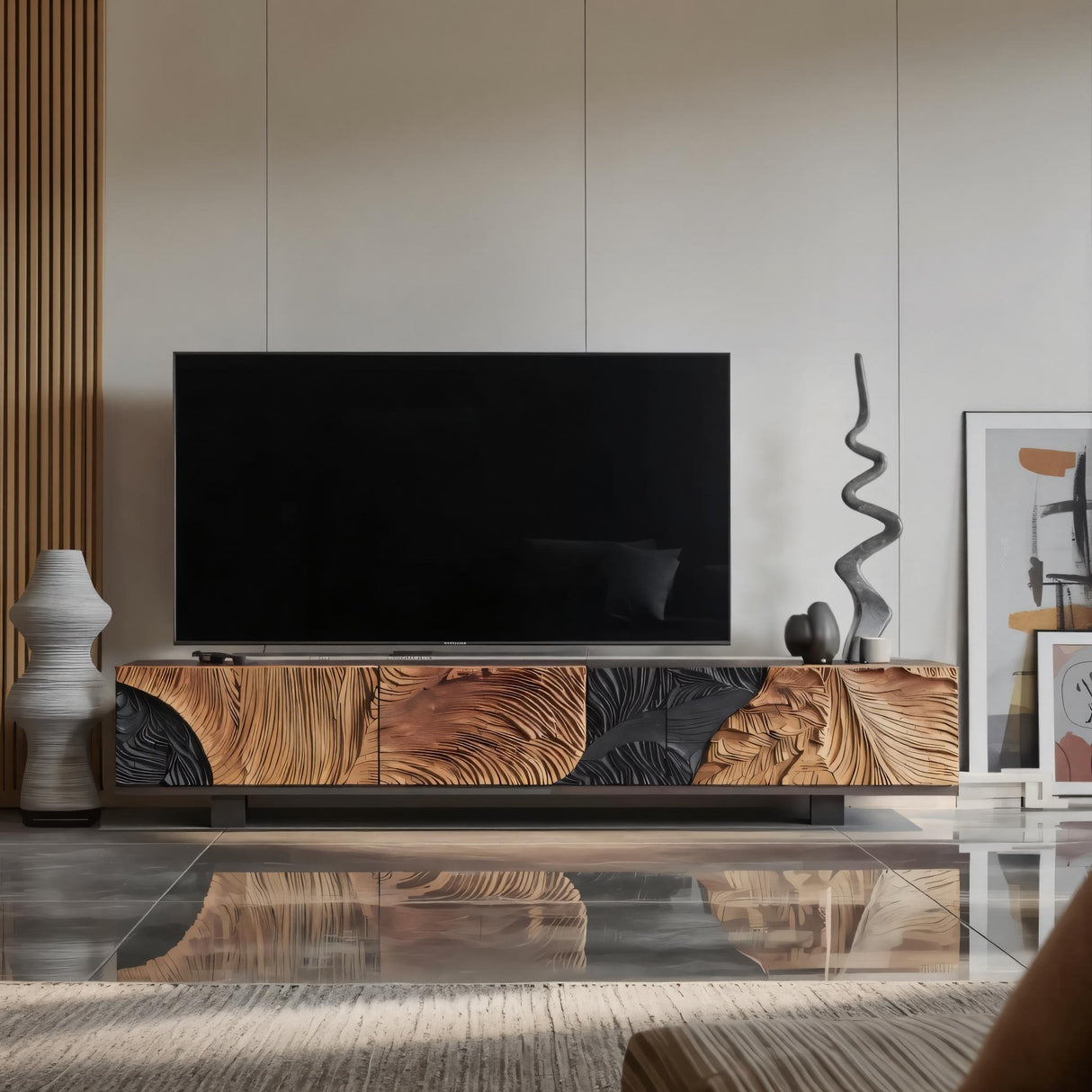 Mid Century Wood Console For Living Room Decor