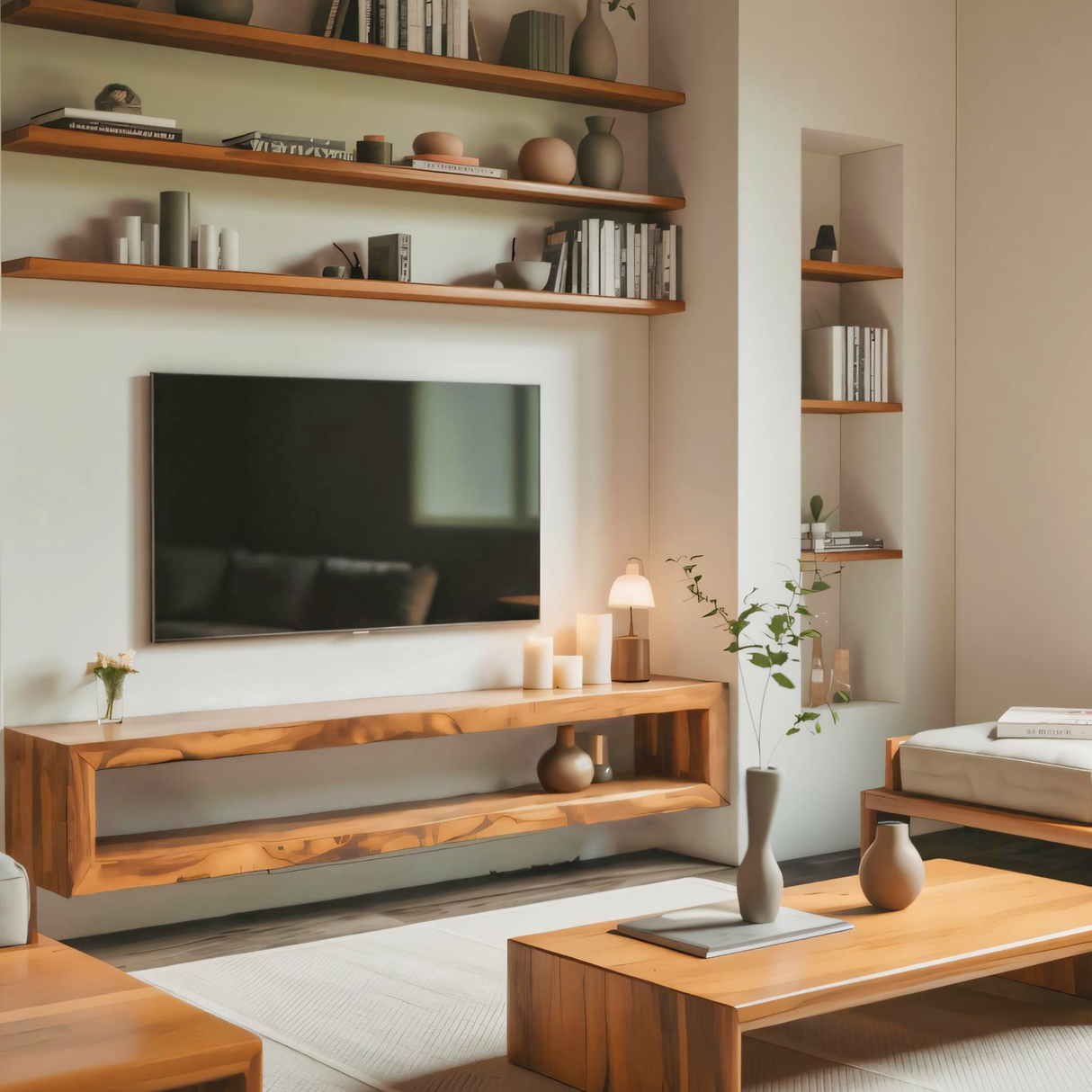 Modern Live Edge Floating TV Console For Contemporary Living Room