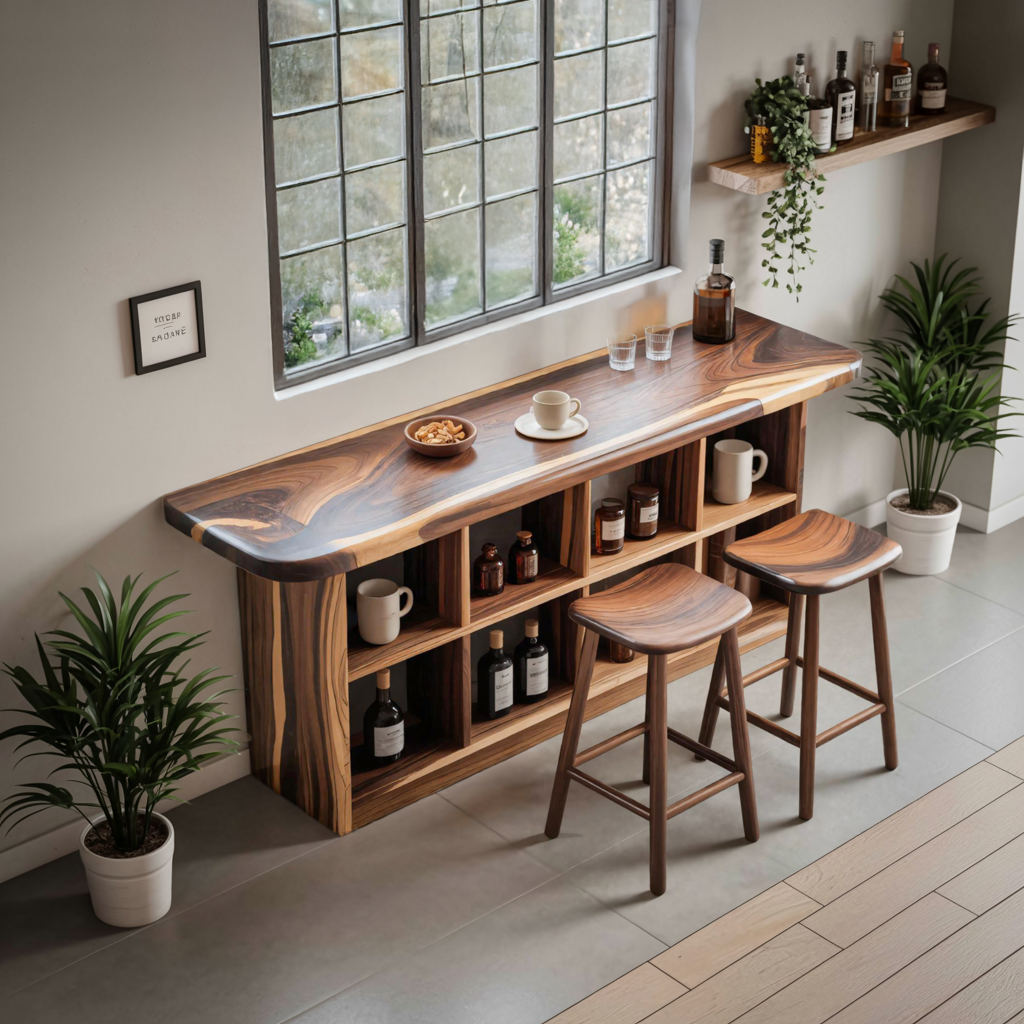 Wooden Bar Table With Storage For Compact Kitchen Or Coffee Bar