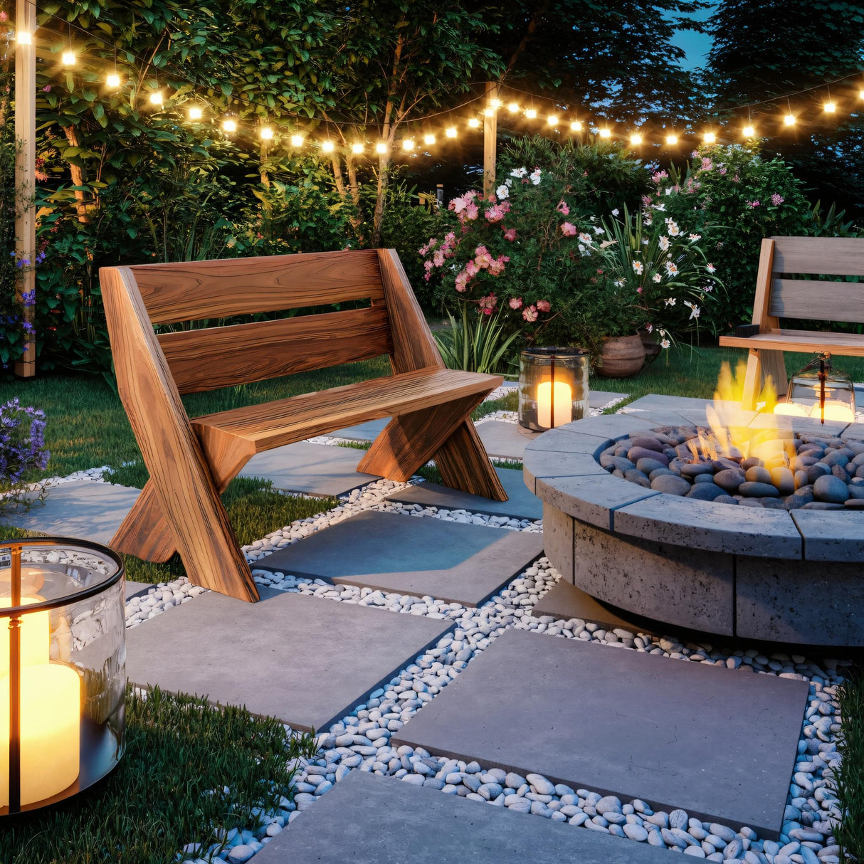 Modern Outdoor Bench With Angled Legs For Garden Patio And Backyard