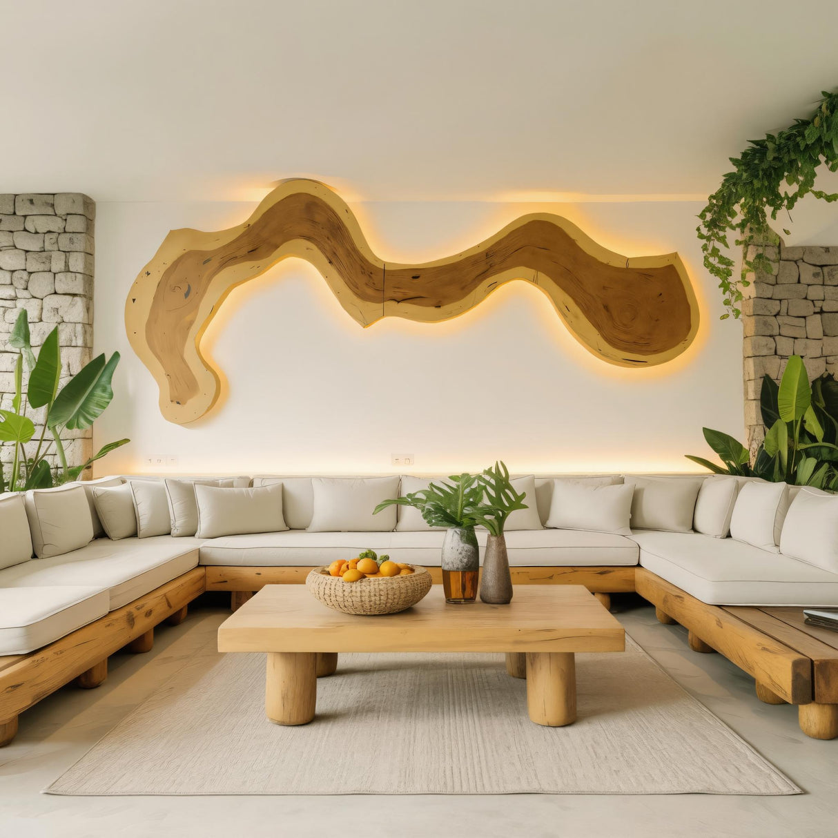 Rustic Sculptural Wall Art For Living Room Above TV