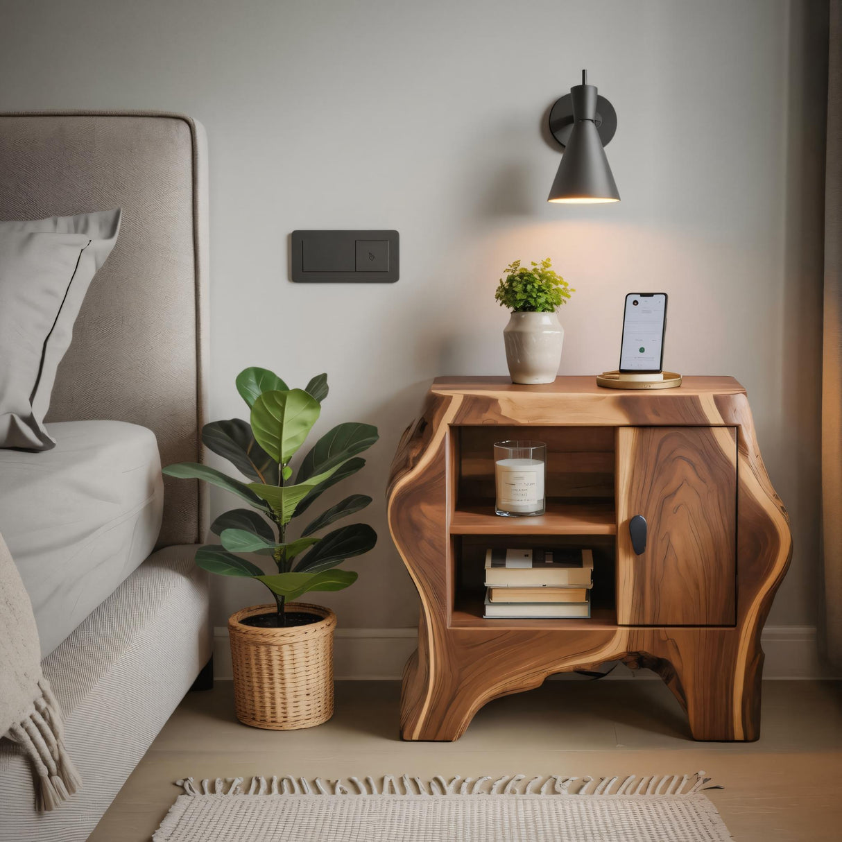 Organic Rustic Nightstand With Storage Cabinet For Bedroom Corner And Interior