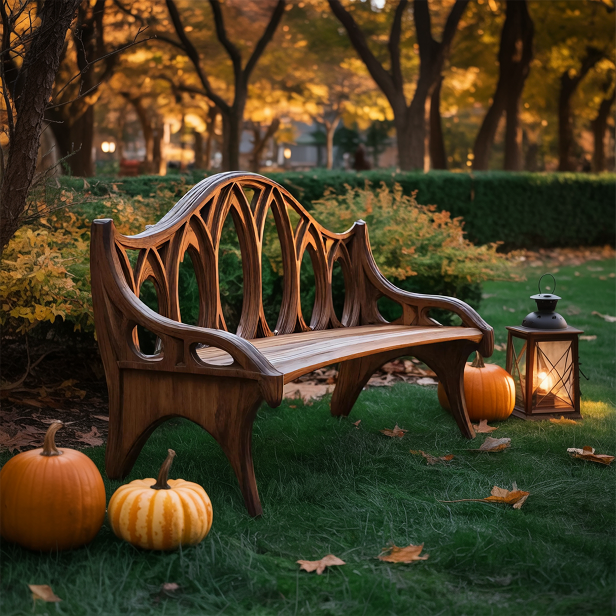 Farmhouse Solid Wood Halloween Bench For Outdoor Porch Design