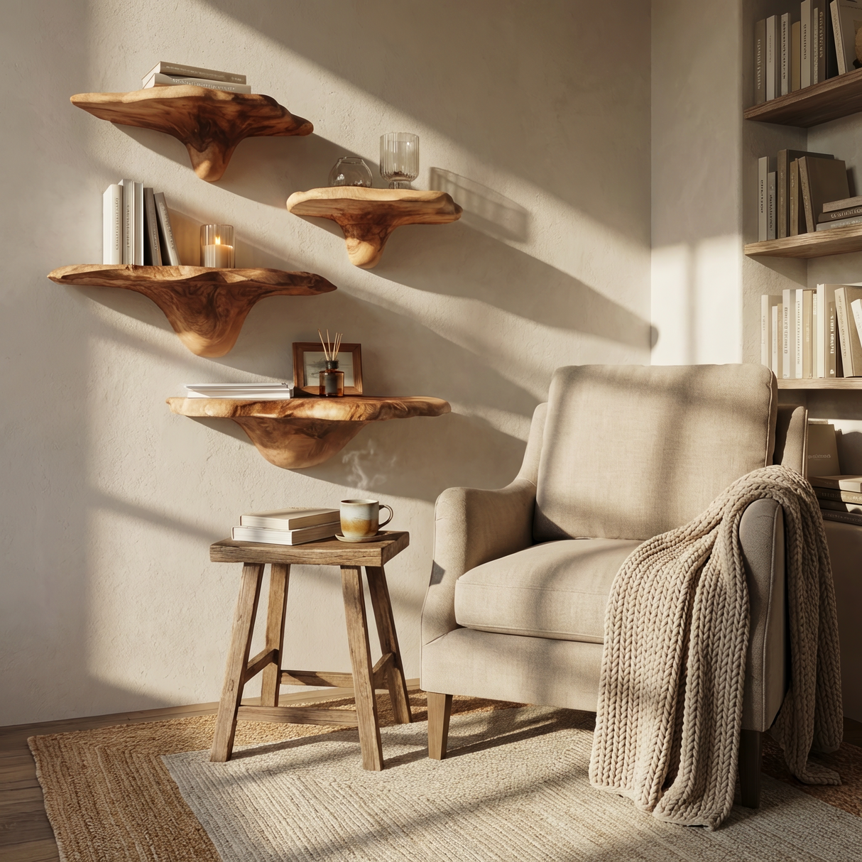 Mid Century Live Edge Mushroom Shelf For Stylish Furniture Decor