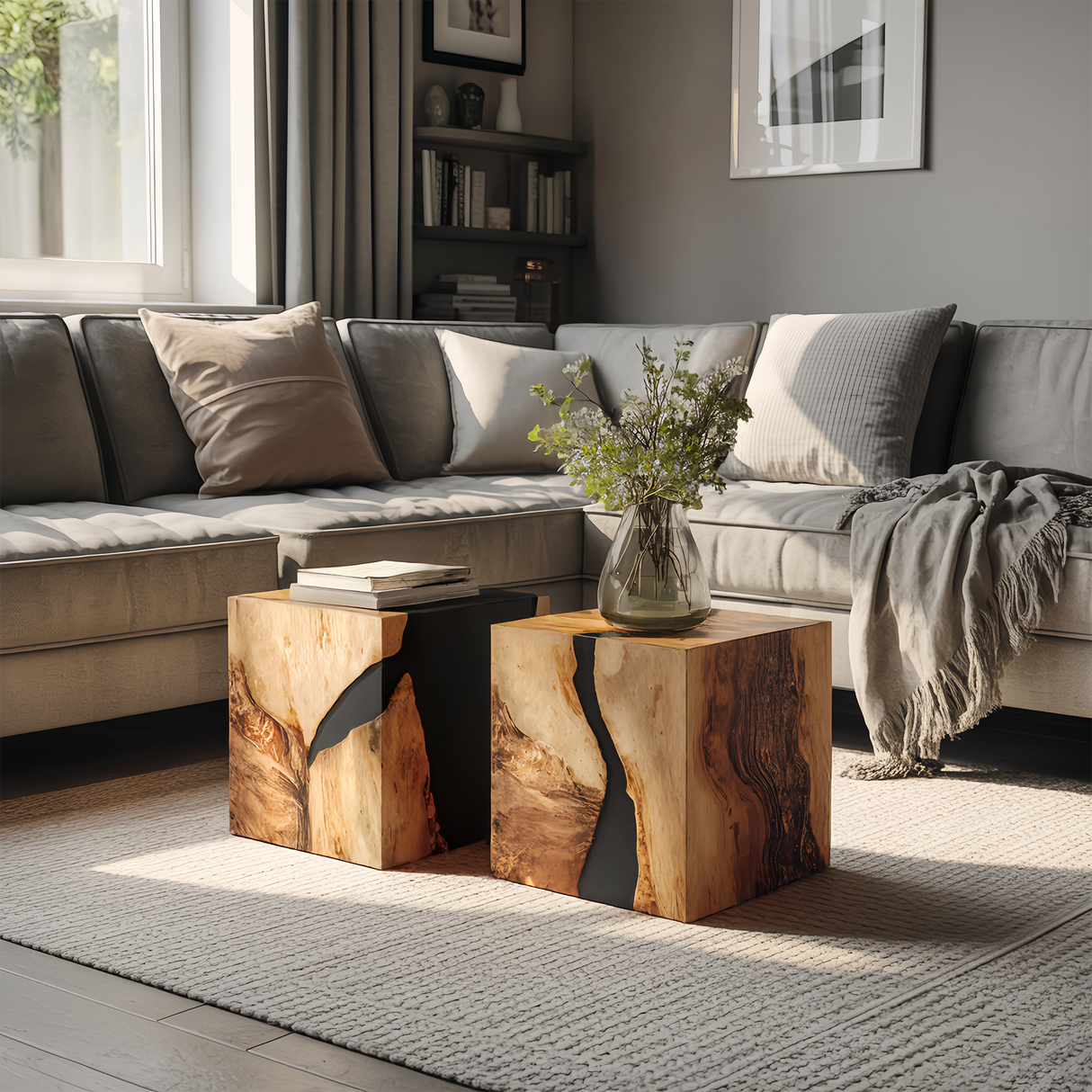 Modern Wooden Cube Coffee Table For Entryway Spaces