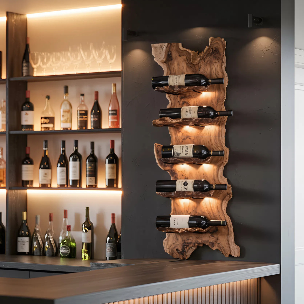 Modern Wooden Live Edge Wine Holder For Entryway Furniture