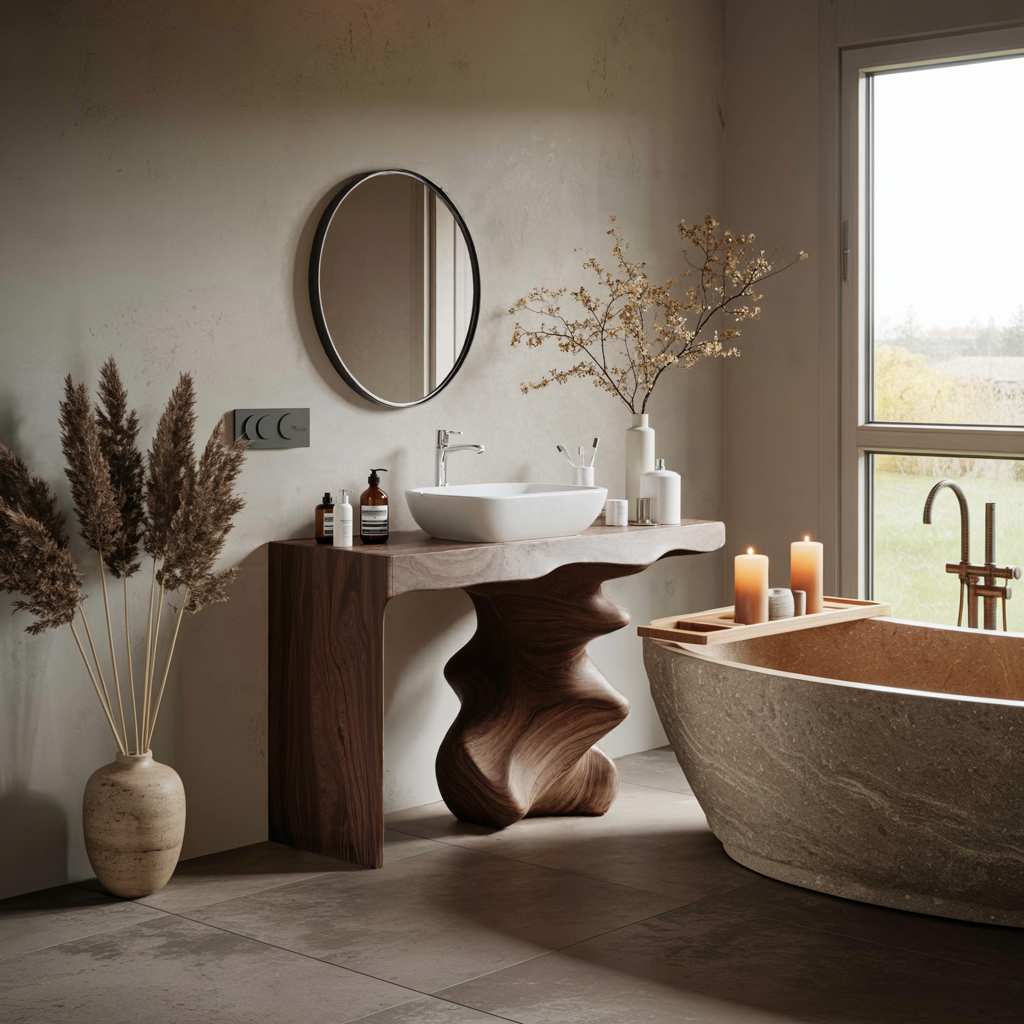 Mid Century Vanity For Organic Bathroom Interiors