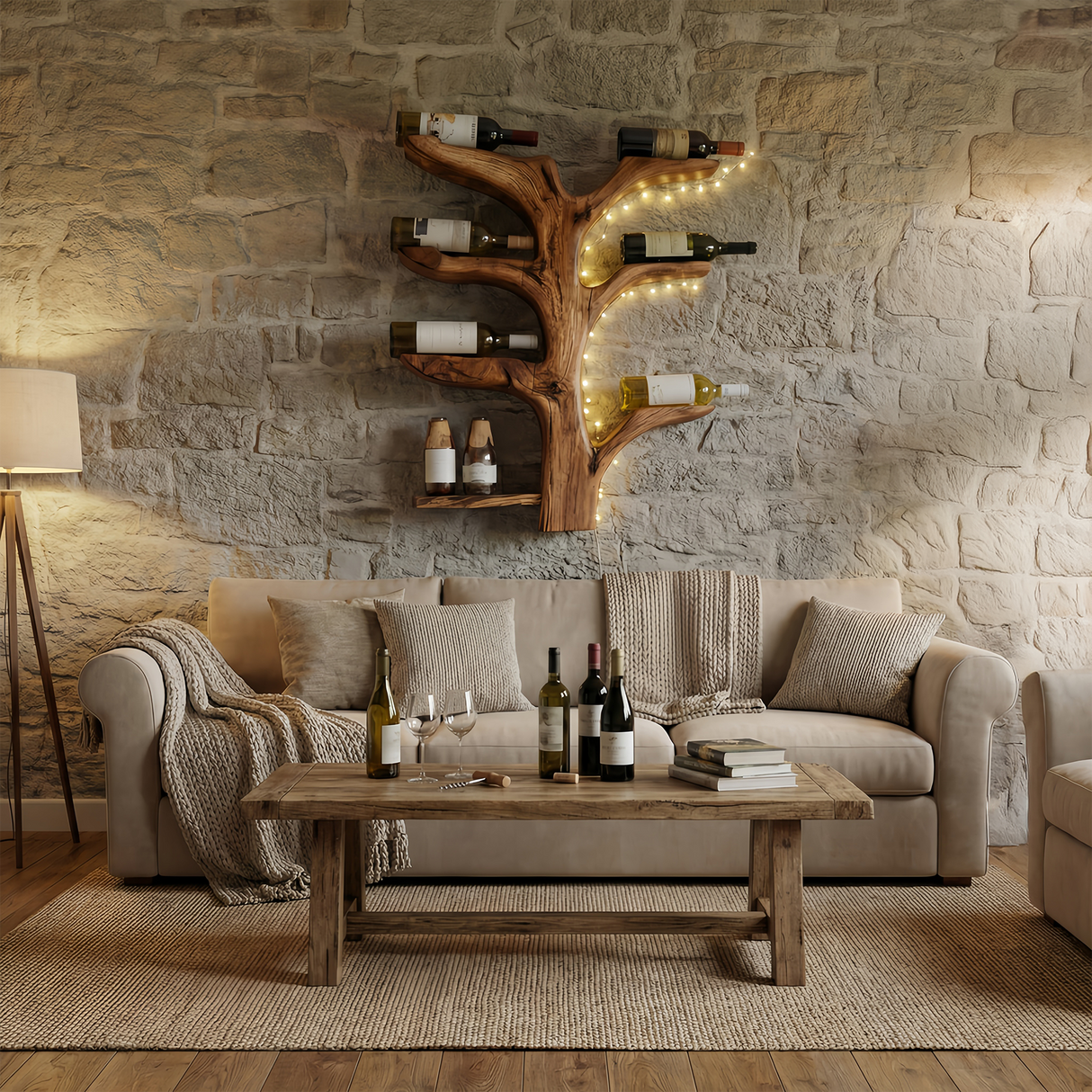 Organic Tree Style Wall Wine Rack For Kitchen Decor
