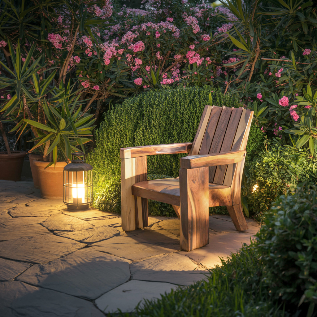 Rustic Outdoor Wooden Lounge Chair With Armrests For Garden Or Porch