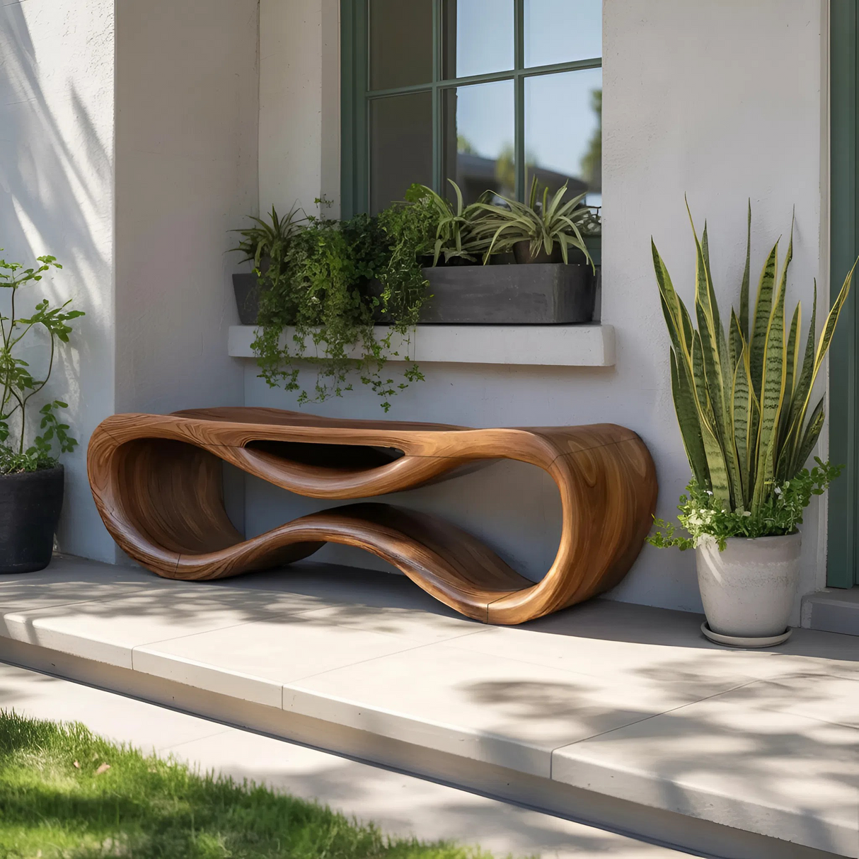 Contemporary Sculptural Outdoor Bench For Patio Or Garden Decor