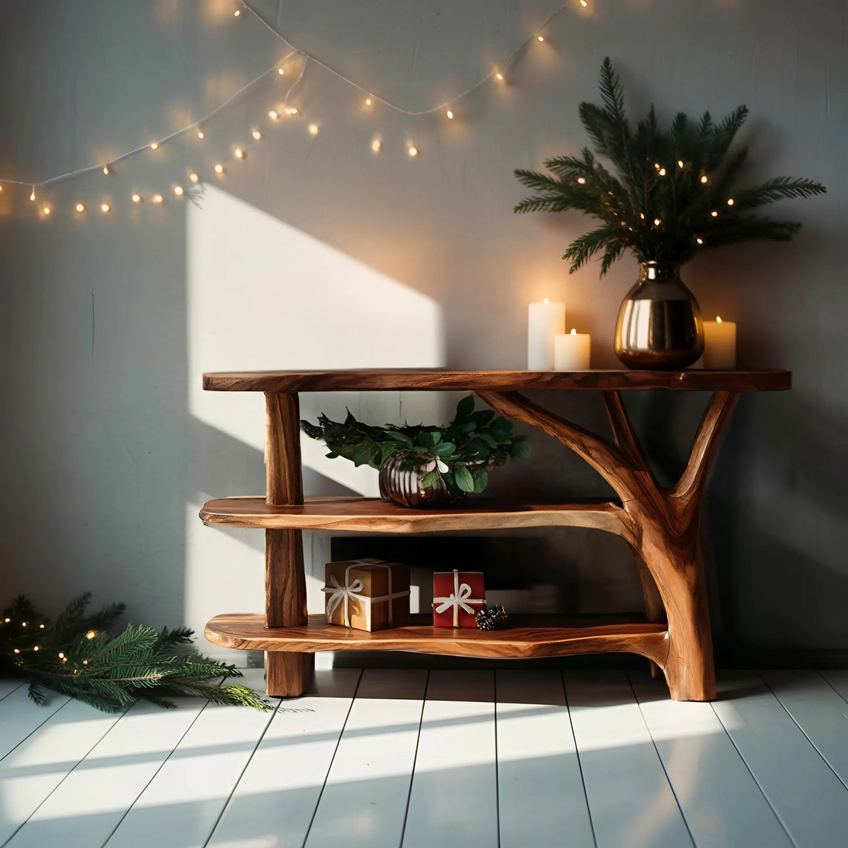 Farmhouse Wooden Live Edge Console Table For Holiday Living Room Decor