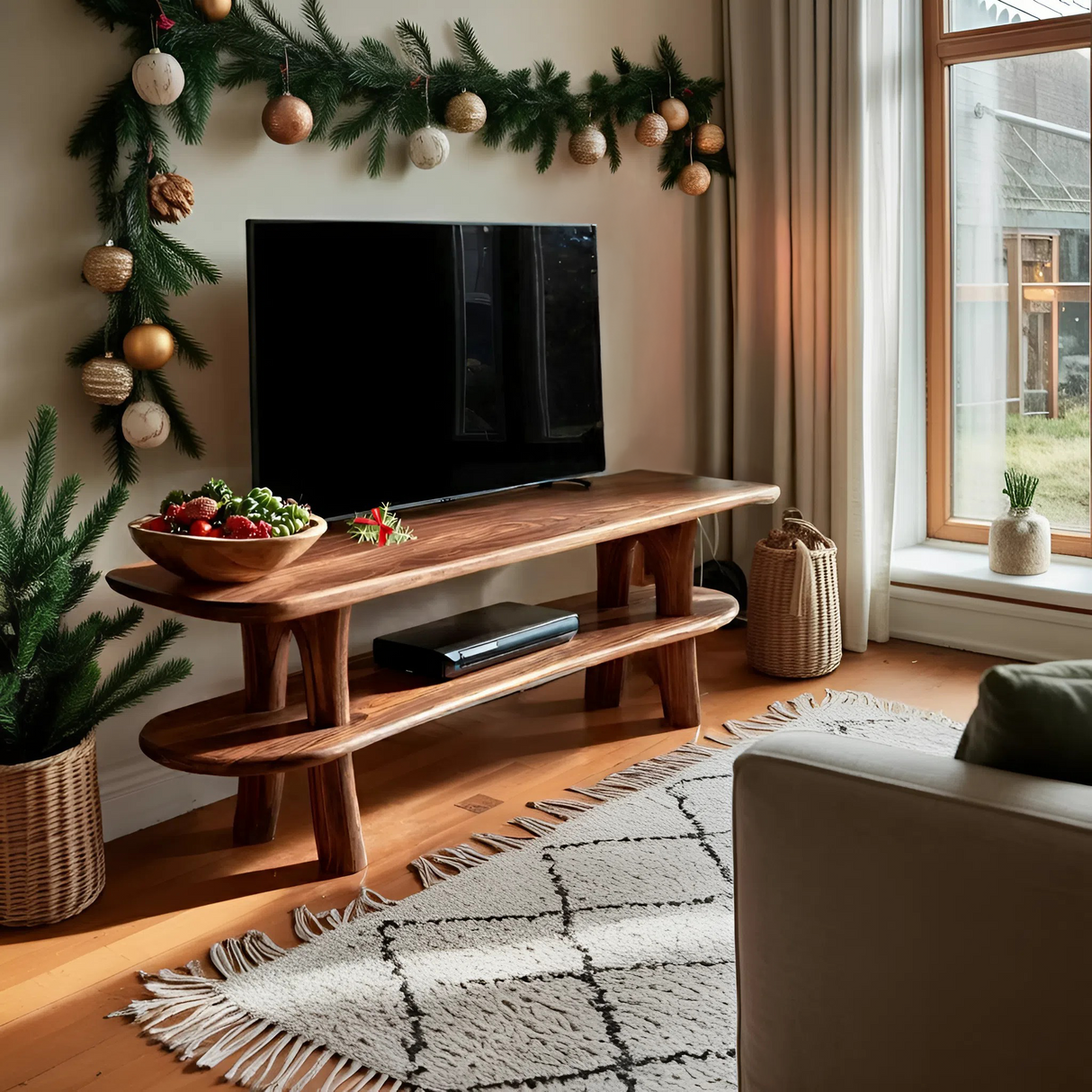 Farmhouse Solid Wood TV Console For Holiday Entryway Design