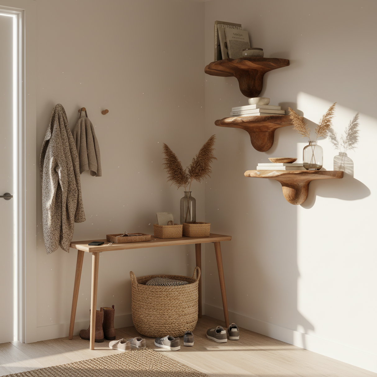 Handcrafted Solid Wood Mushroom Shelf For Bedroom Furniture Decor