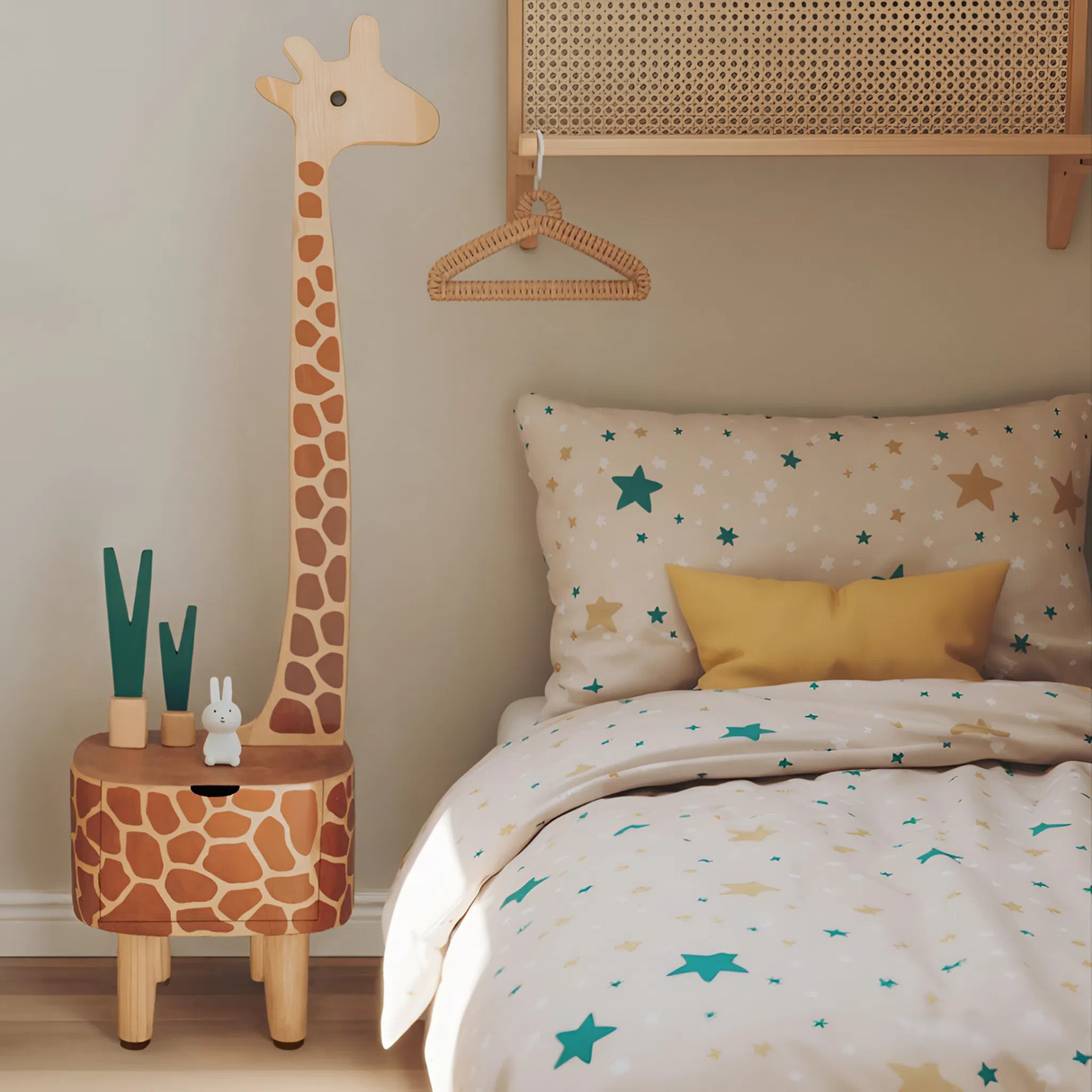 Whimsical Giraffe Nightstand With Drawer For Kids Room And Nursery