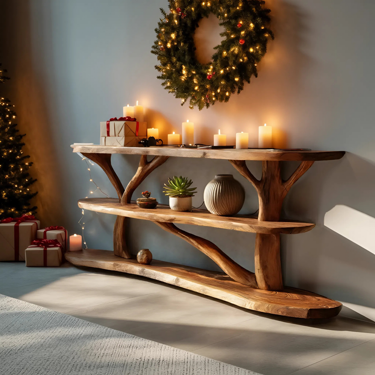 Farmhouse Solid Wood Console Table For Bedroom Decor Christmas Furniture