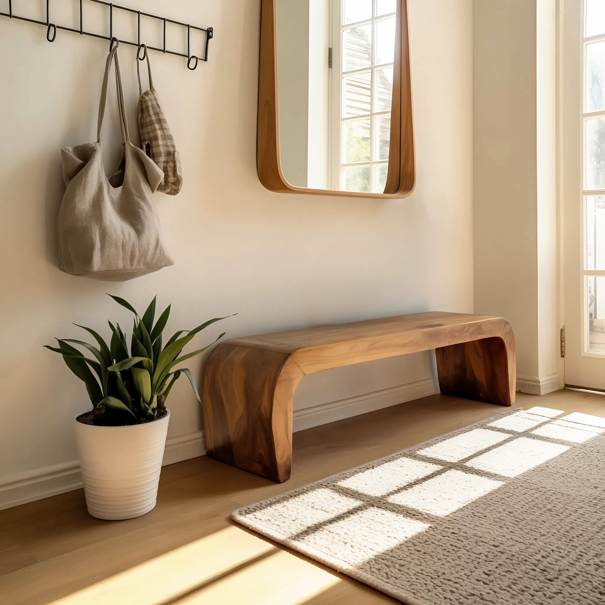 Contemporary Bench With Curved Design For Entryway