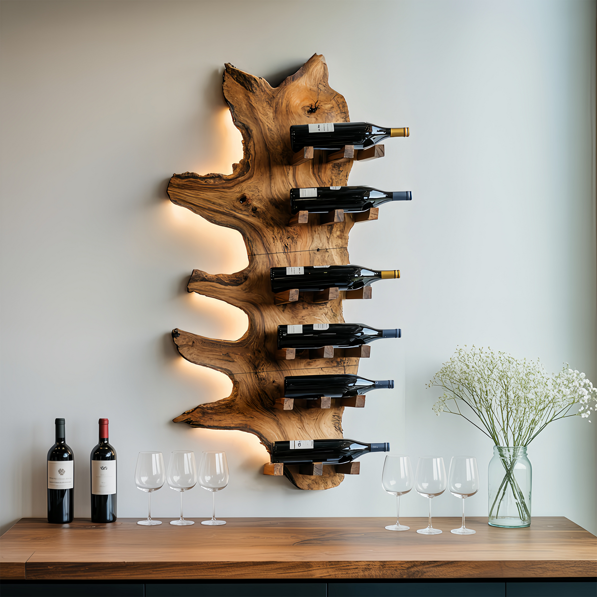 Modern Live Edge Wine Rack For Furniture Decor And Wine Shelf