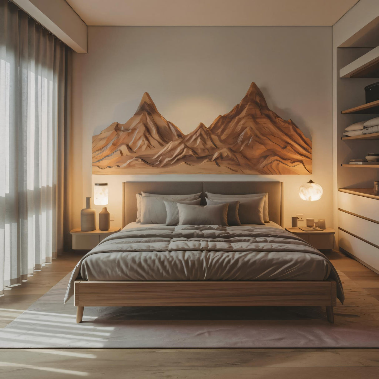 Rustic Mountain Wall Art Sculpture Hand Carved For Bedroom And Living Room