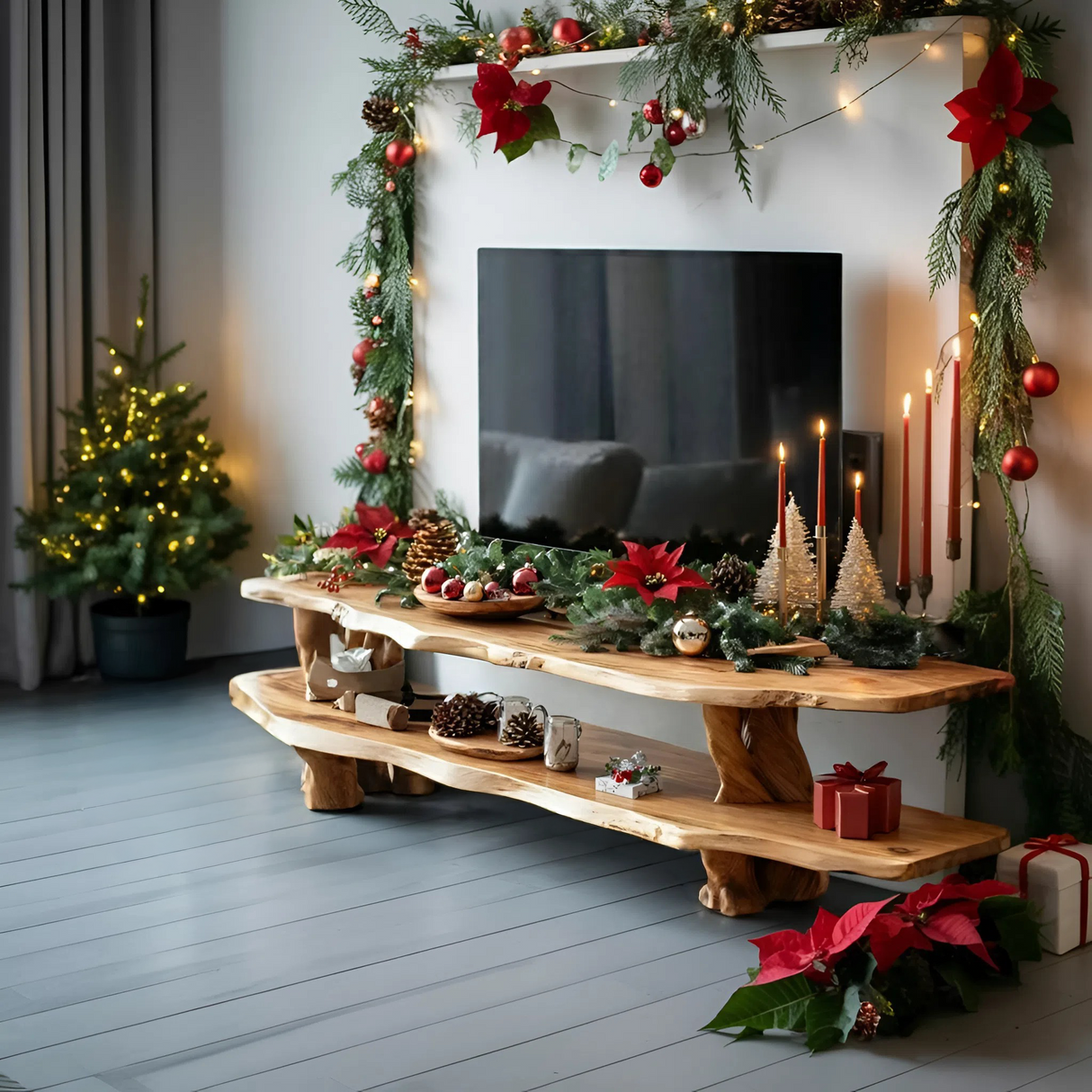 Handcrafted Wooden Live Edge TV Console For Holiday Furniture Decor