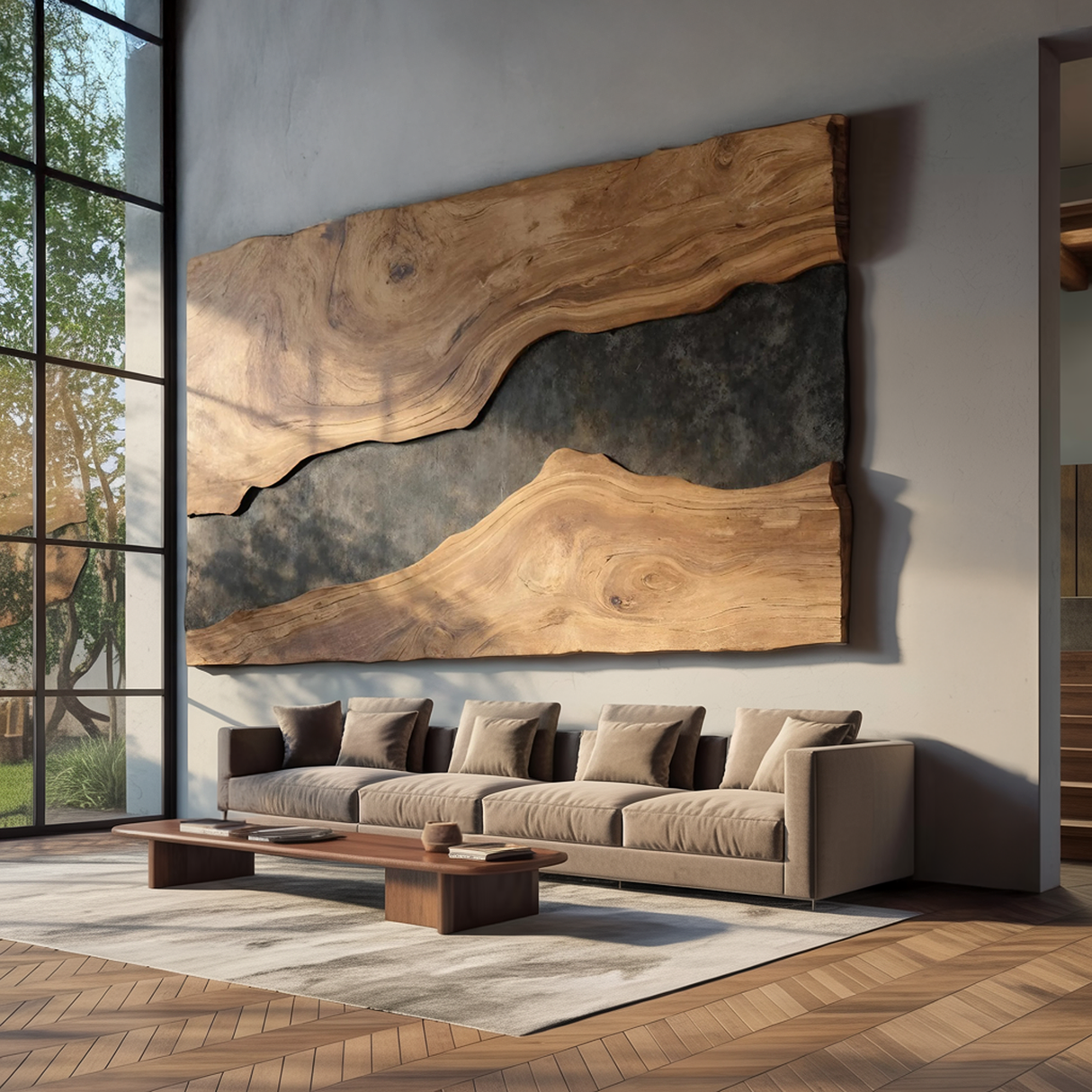 Mid Century Rectangular Wooden Wall Art For Living Room