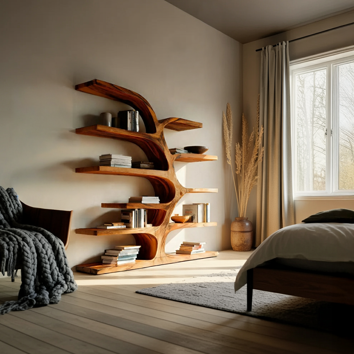 Handcrafted Curved Bookshelf For Living Room Furniture