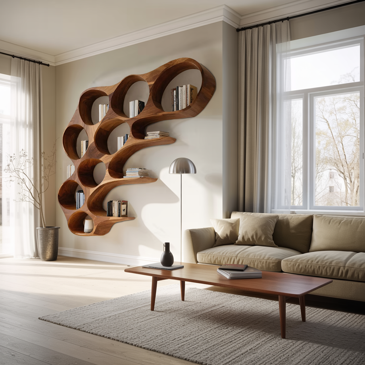 Organic Honeycomb Shaped Wall Mounted Bookshelf For Bedroom