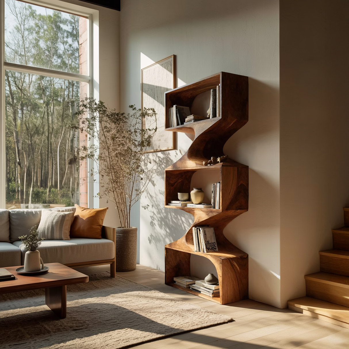 Modern Sculptural Wall Bookcase For Living Room Or Office