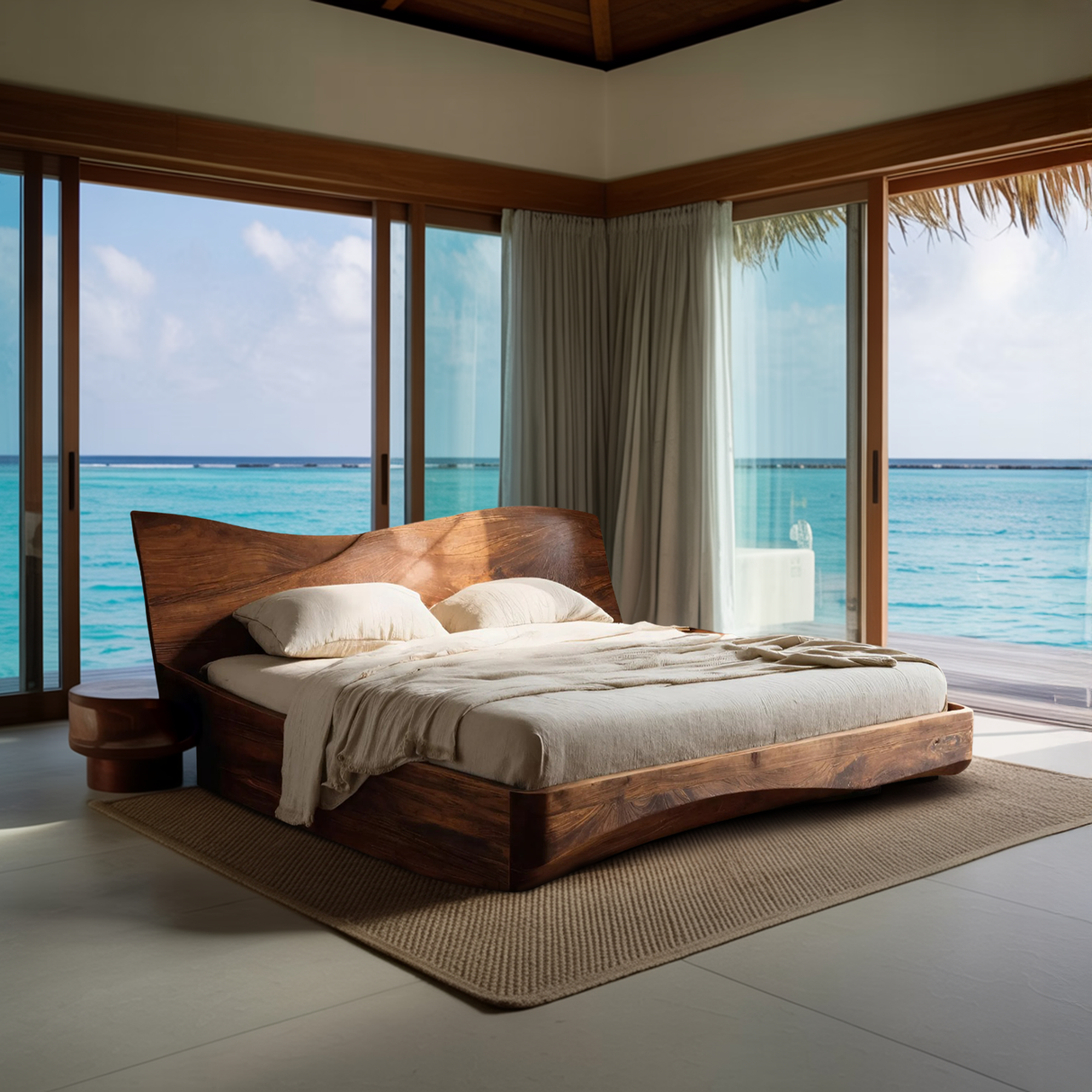 Organic Platform Bed And Headboard For Minimalist Bedroom Design