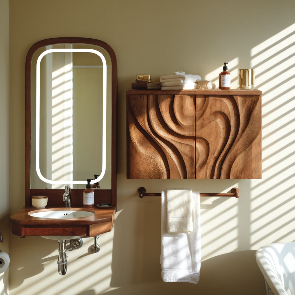 Modern Hand-Carved Bathroom Cabinet For Bathroom