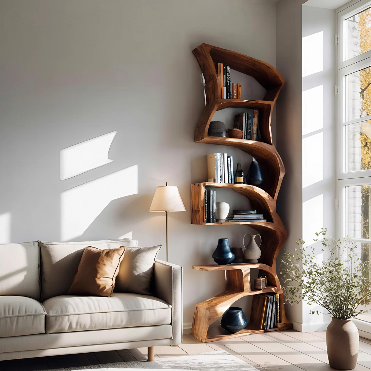 Modern Bookshelf With Curved Design For Study