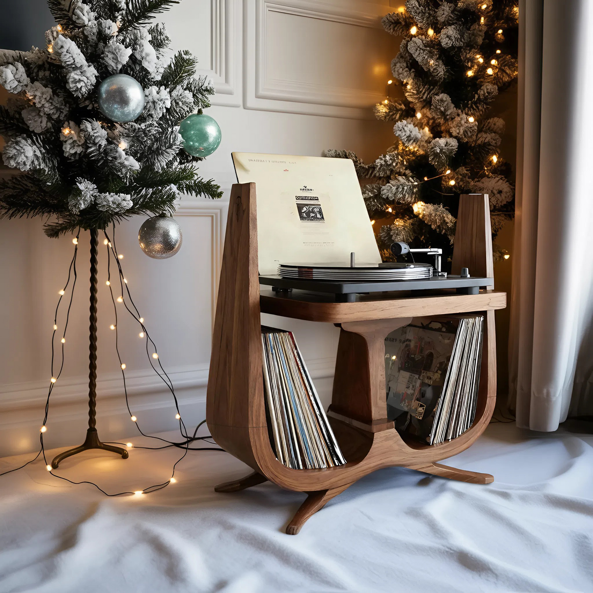 Handcrafted Wooden Record Stand For Entryway Gift Idea