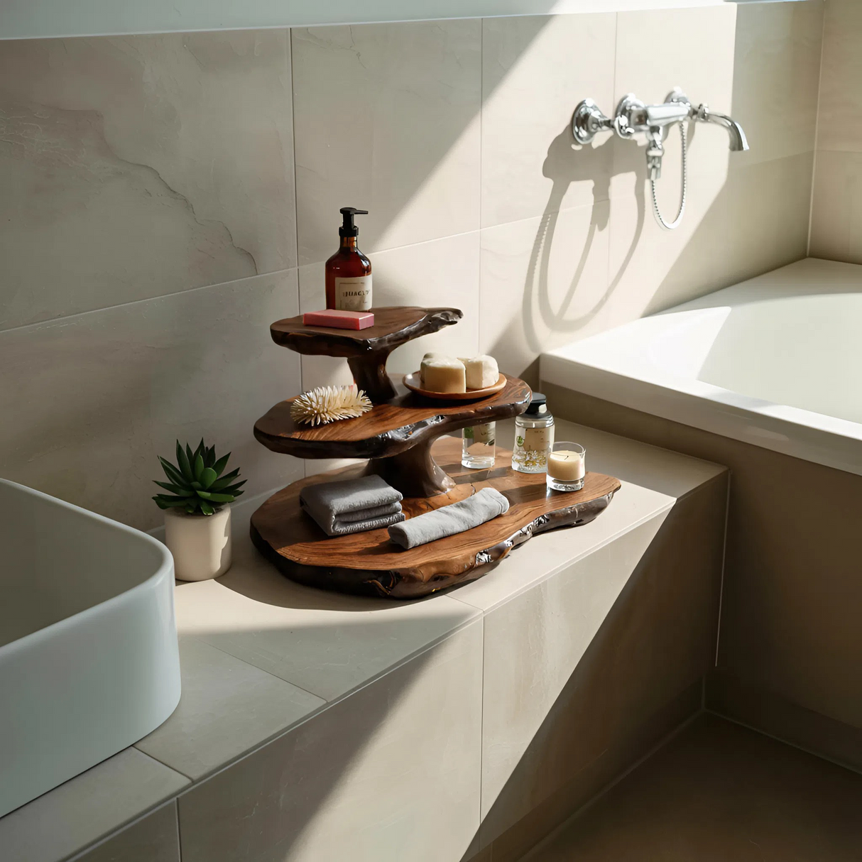 Modern Sculpted Bathroom Shelf Tiered For Clean Bathroom