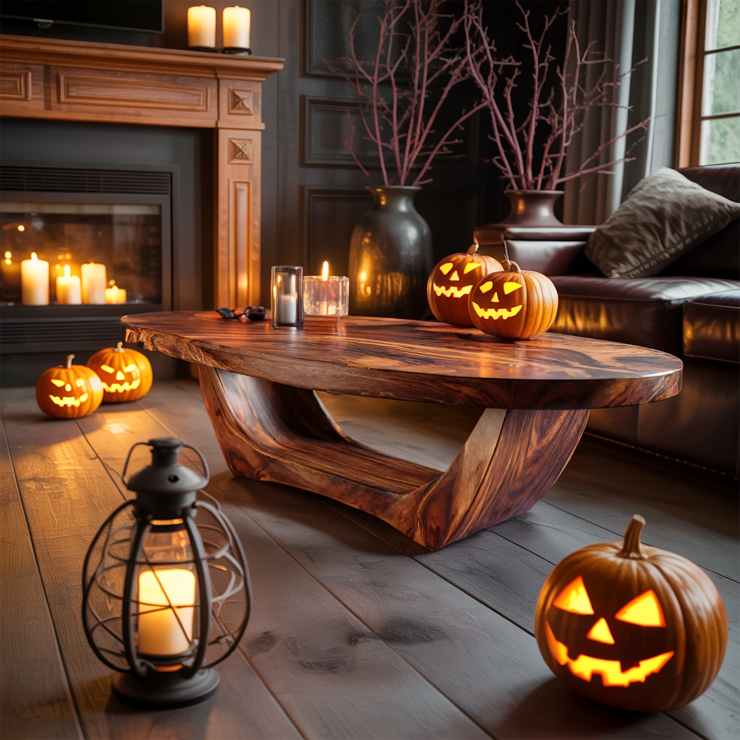 Handcrafted Wooden Live Edge Coffee Table For Living Room Halloween Style