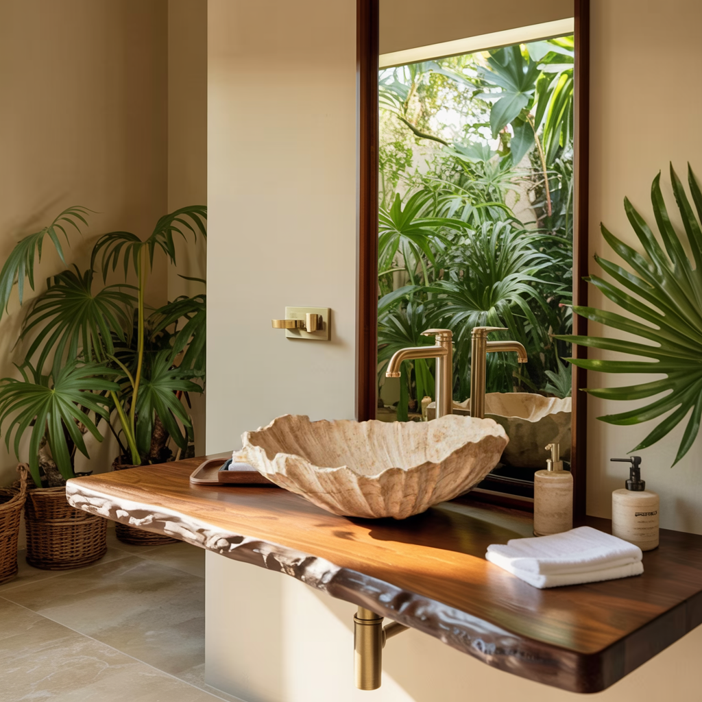 Wooden Vessel Sink Handcrafted Rustic For Furniture Decor