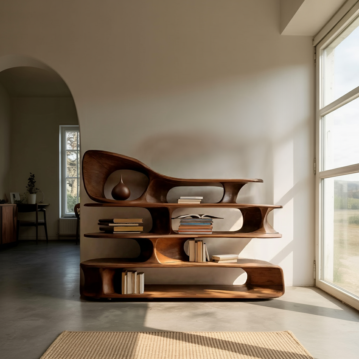 Modern Sculptural Standing Shelf For Living Room