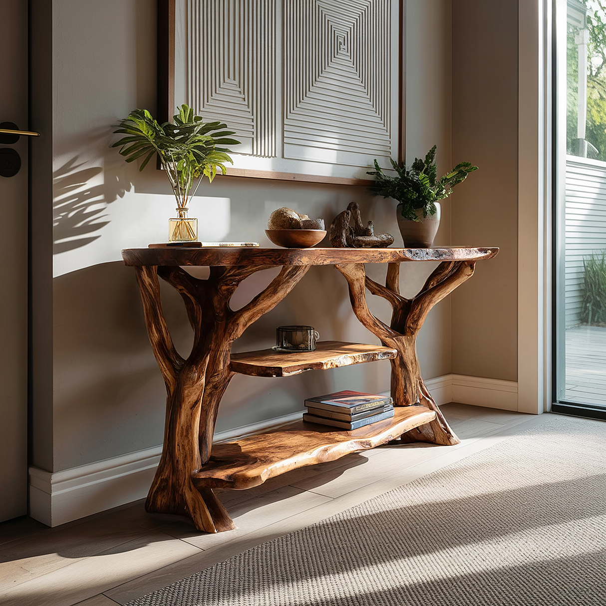 Mid Century Wooden Live Edge Console Table For Modern Furniture Decor