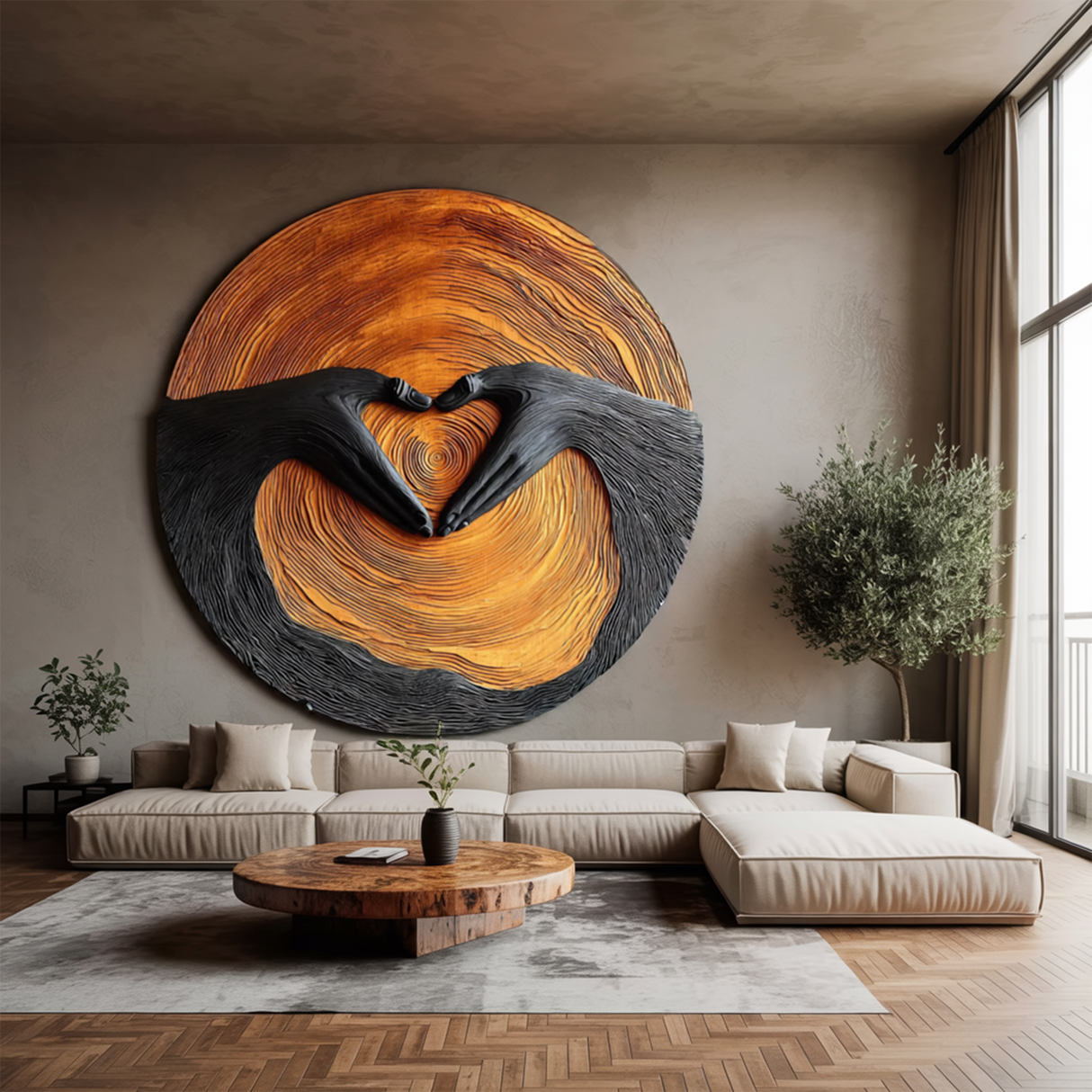 Mid Century Solid Wood 3D Sculpture For Living Room Decoration